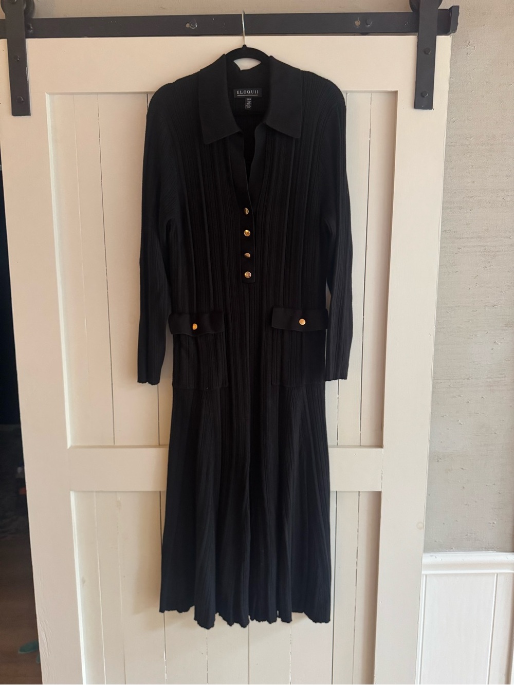 Eloquii. St. John style Black Long Ribbed Knit Shirt Dress NWT 18